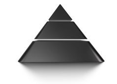 切片吡虫图表与三个水平在白色背景与反射切片金字塔图表水平