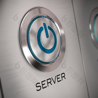 服务器推按钮与开始象征的中心服务器词写的底模糊效果服务器关闭