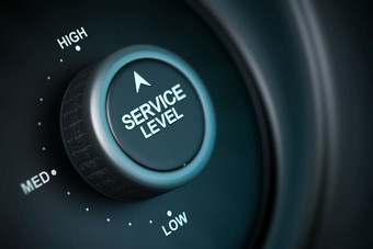 服务水平按钮与低媒介和高职位按钮定位的最高位置黑色的和蓝色的背景模糊效果高服务水平