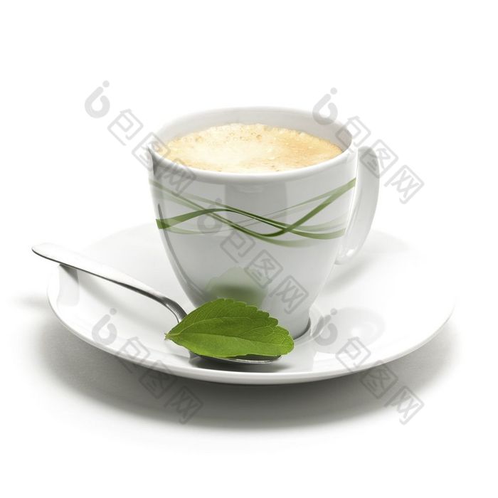 甜菊糖甙植物和咖啡杯装饰背景为正确的边境页面甜菊糖甙植物和咖啡杯装饰背景