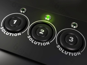 三个按钮贴上标签为三个解决方案的第二个解决方案突出显示与绿色领导两难的境地三个解决方案一个选择