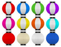 呈现几个颜色日本传统的球灯笼孤立的白色backgroundWith剪裁路径