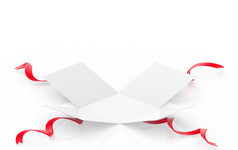 呈现打开白色礼物现在盒子与红色的丝带白色地板上背景