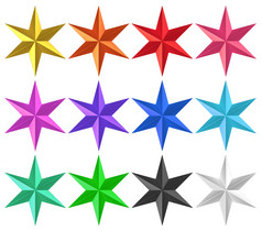 呈现色彩斑斓的金六个指出明星与剪裁路径集集合孤立的白色背景