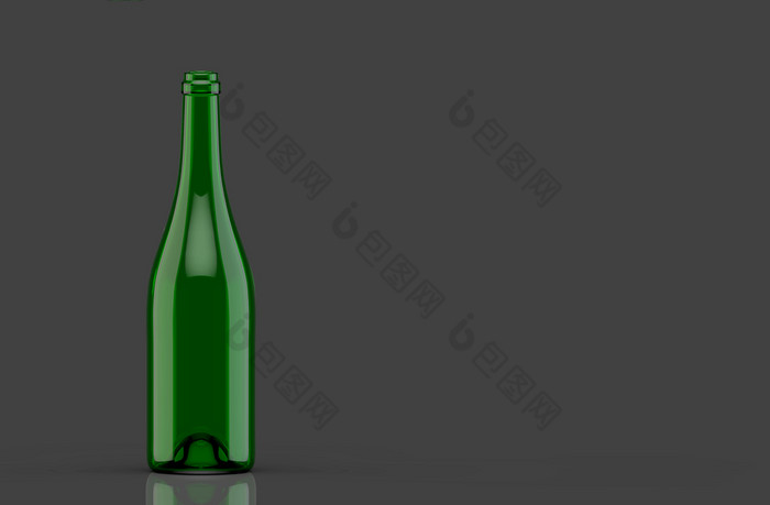呈现空透明的红色的酒瓶绿色玻璃黑暗灰色的背景