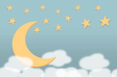 插图甜蜜的柔软摇篮曲颜色月亮闪烁明星和云背景为睡觉前任何设计