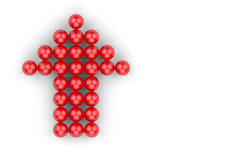 呈现小红色的球集团箭头形状白色背景