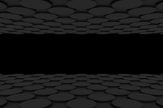 呈现的角度来看视图黑暗圆形按钮形状模式设计地板上与黑色的墙背景