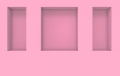 呈现现代广场形状粉红色的洞盒子模式水泥墙背景