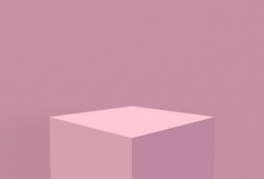 呈现甜蜜的空白柔和的粉红色的颜色多维数据集盒子设计与墙背景