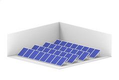 呈现电能源发电机系统太阳能细胞面板场农场行业模拟器房间盒子与剪裁路径孤立的白色背景