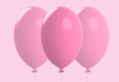 呈现三个大甜蜜的粉红色的气球孤立的软颜色背景情人节爱概念