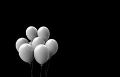 呈现浮动白色大气球孤立的复制空间黑色的背景