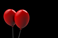 呈现两个大浮动红色的气球黑色的背景恐怖万圣节对象概念