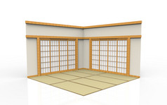 呈现传统的东方日本白色纸通过和榻榻米地板上角落里房间设计背景