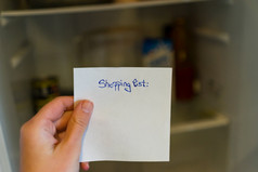 购物列表和空冰箱背景