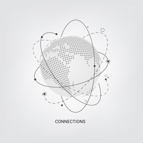全球数字互联网连接与点和行向量插图
