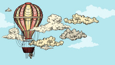 古董气球的天空之间的云手画向量插图