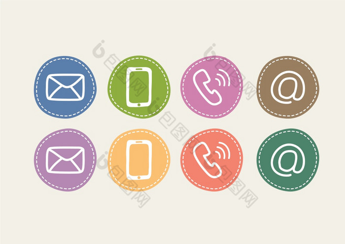 沟通图标智能手机信封电话电子邮件手画标志时尚的平风格联系符号为你的网络网站设计标志应用程序向量插图每股收益