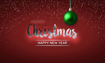 快乐<strong>圣诞</strong>节和快乐新一年概念装饰与霓虹<strong>灯光</strong>金属文本和绿色<strong>圣诞</strong>节球红色的颜色背景呈现插图