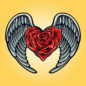 天使翅膀与玫瑰心象征