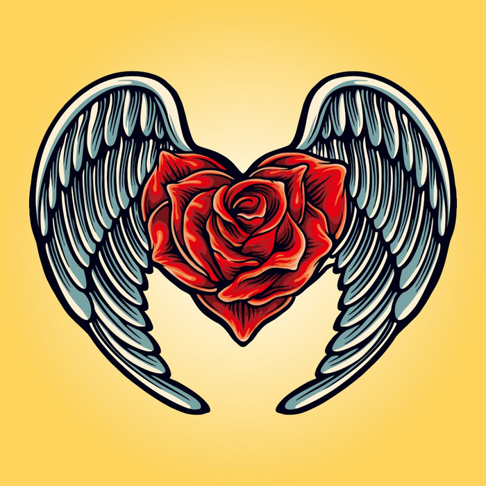 天使翅膀与玫瑰心象征图片