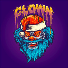 可怕的圣诞老人小丑他与词刻字向量插图为你的工作标志商品t恤贴纸和标签设计海报问候卡片广告业务公司品牌