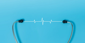 听诊器白色心跳脉冲蓝色的背景心电图心电图心行健康哪概念