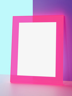 呈现充满活力的颜色荧光发光的丙烯酸照片框架消息公告董事会为社会媒体图像粉红色的和紫色的