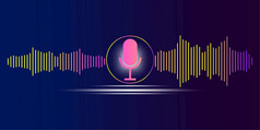 播客标志音乐波音频概念广播象征麦克风图标蓝色的背景向量插图股票图像每股收益播客标志音乐波音频概念广播象征麦克风图标蓝色的背景向量插图股票图像