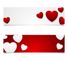 情人节一天图形设计与心情人节一天图形设计插图白色和红色的网络横幅与对比颜色心问候卡背景