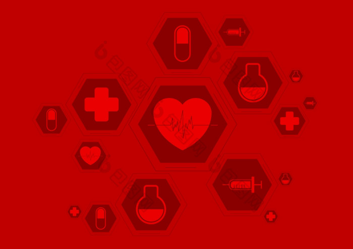 明亮的红色的健康背景与医疗图标明亮的红色的健康科技背景与医疗图标科学设计