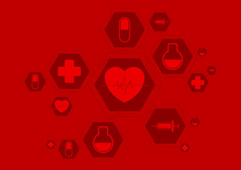 明亮的红色的健康背景与<strong>医疗</strong>图标明亮的红色的健康<strong>科技</strong>背景与<strong>医疗</strong>图标科学设计