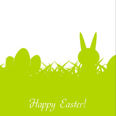 绿色复活节兔子鸡蛋和草快乐春天假期背景