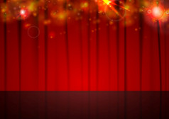背景与红色的窗帘和闪亮的灯摘要背景与红色的窗帘和闪亮的灯