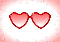 红色的太阳镜与情人节心形状红色的太阳镜与心形状白色背景
