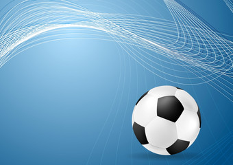 摘要蓝色的波浪足球背景与球