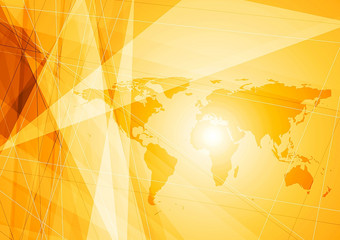 明亮的橙色<strong>世界地图</strong>技术背景明亮的橙色技术背景与条纹和<strong>世界地图</strong>画科技充满活力的几何设计