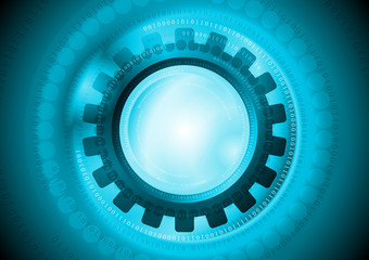 青色齿轮和二进制代码科技背景蓝色的技术设计齿轮机制布局背景青色齿轮和二进制代码科技背景