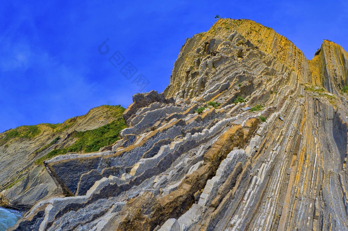 steeply-tilted层飞翔飞翔悬崖巴斯克海岸联合国教科文组织全球地质公园欧洲地质公园网络Zumaiaguipuzcoa巴斯克国家西班牙欧洲