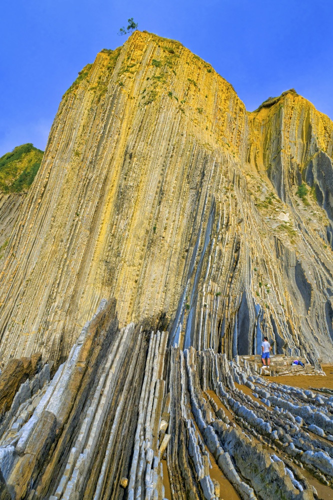 steeply-tilted层飞翔飞翔悬崖巴斯克海岸联合国教科文组织全球地质公园欧洲地质公园网络Zumaiaguipuzcoa巴斯克国家西班牙欧洲