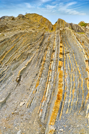 steeply-tilted层<strong>飞翔飞翔</strong>悬崖巴斯克海岸联合国教科文组织全球地质公园欧洲地质公园网络Zumaiaguipuzcoa巴斯克国家西班牙欧洲