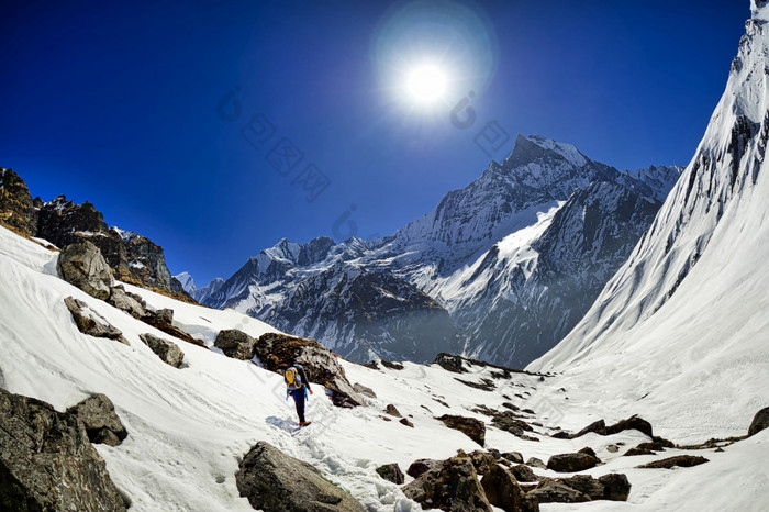 machapuchare神圣的山鱼尾巴长途跋涉安纳普尔纳峰基地营安纳普尔纳峰保护区域安纳普尔纳峰范围喜马拉雅山脉山范围尼泊尔亚洲