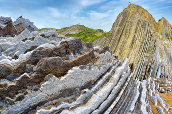 steeply-tilted层<strong>飞翔飞翔</strong>悬崖巴斯克海岸联合国教科文组织全球地质公园欧洲地质公园网络Zumaiaguipuzcoa巴斯克国家西班牙欧洲