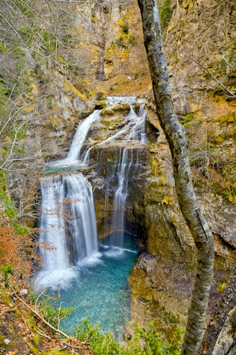 瀑布洞穴arazas河ordesa谷ordesa基督山失去了国家公园联合国教科文组织生物圈储备ordesa维纳马拉吡喃烷磺酸huesca阿拉贡西班牙欧洲