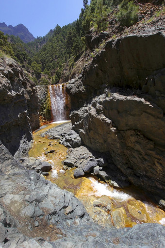 瀑布颜色峡谷的limonero峡谷已升级火山口taburiente国家公园生物圈储备泽帕地方政府投资公司棕榈金丝雀岛屿西班牙欧洲