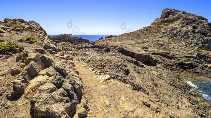 柱状节理结构高峰低熔岩流火山岩石下士gata-nijar自然公园联合国教科文组织生物圈储备热沙漠气候地区阿尔梅里亚安达卢西亚西班牙欧洲