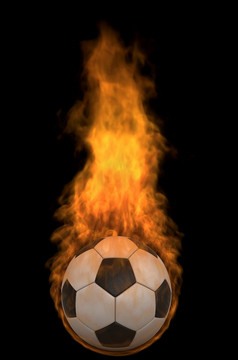 渲染足球球火焰在黑色的背景