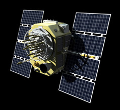 渲染全球定位系统(gps)Satelite孤立的黑色的背景