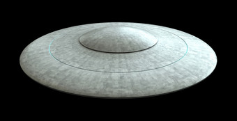 渲染飞行飞碟UFO孤立的在黑色的背景